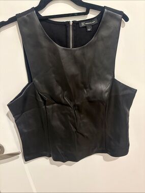 INC International Concepts Black Faux Leather Crop Top